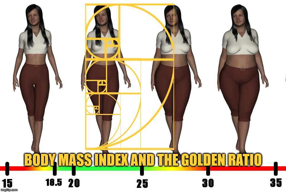 Body mass index and the Golden Ratio. | BODY MASS INDEX AND THE GOLDEN RATIO | image tagged in human body,the golden ratio,weight,geometry | made w/ Imgflip meme maker