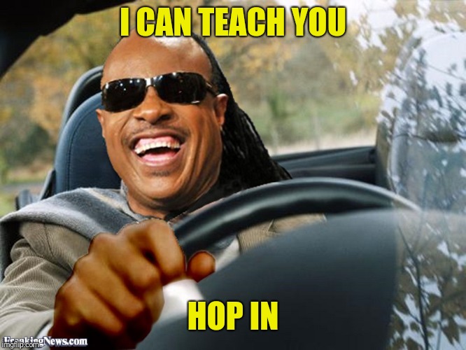 Stevie Wonder Driving | I CAN TEACH YOU HOP IN | image tagged in stevie wonder driving | made w/ Imgflip meme maker