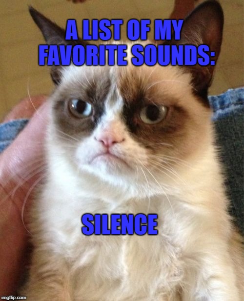 One Of my favorites, Too!  | A LIST OF MY FAVORITE SOUNDS:; SILENCE | image tagged in memes,grumpy cat,cats,funny,nature,quiet | made w/ Imgflip meme maker