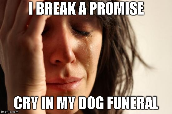 First World Problems Meme | I BREAK A PROMISE; CRY IN MY DOG FUNERAL | image tagged in memes,first world problems | made w/ Imgflip meme maker