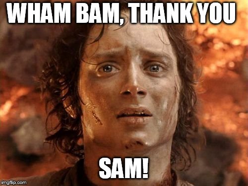 what happens in Mordor... | WHAM BAM, THANK YOU SAM! | image tagged in memes,its finally over | made w/ Imgflip meme maker