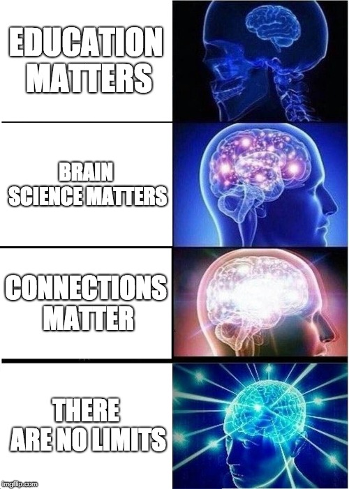 Expanding Brain Meme | EDUCATION MATTERS; BRAIN SCIENCE MATTERS; CONNECTIONS MATTER; THERE ARE NO LIMITS | image tagged in memes,expanding brain | made w/ Imgflip meme maker