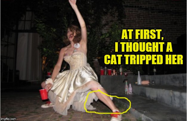 AT FIRST, I THOUGHT A CAT TRIPPED HER | made w/ Imgflip meme maker