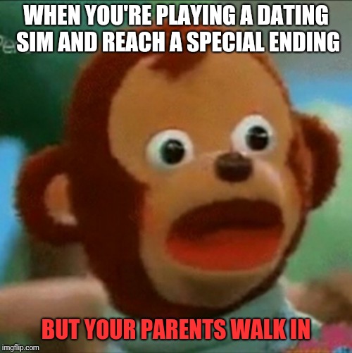 Dating Simulators: Interrupted | WHEN YOU'RE PLAYING A DATING SIM AND REACH A SPECIAL ENDING; BUT YOUR PARENTS WALK IN | image tagged in dating simulator,but,parents,relatable,otaku,oh god why | made w/ Imgflip meme maker