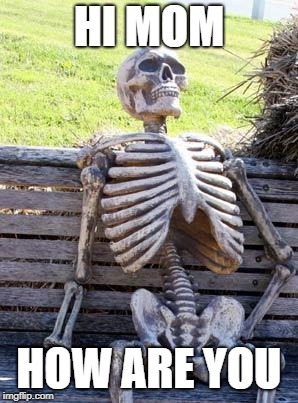 Waiting Skeleton | HI MOM; HOW ARE YOU | image tagged in memes,waiting skeleton | made w/ Imgflip meme maker