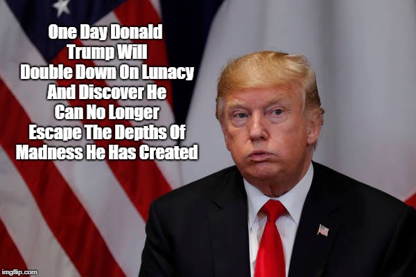 "One Day Donald Trump Will Double Down On Lunacy And Discover He Can No Longer Escape The Depths Of Madness He Has Created" | One Day Donald Trump Will Double Down On Lunacy And Discover He Can No Longer Escape The Depths Of Madness He Has Created | image tagged in trump,deranged donald,deplorable donald,despicable donald,duplicitous donald,deceptive donald | made w/ Imgflip meme maker