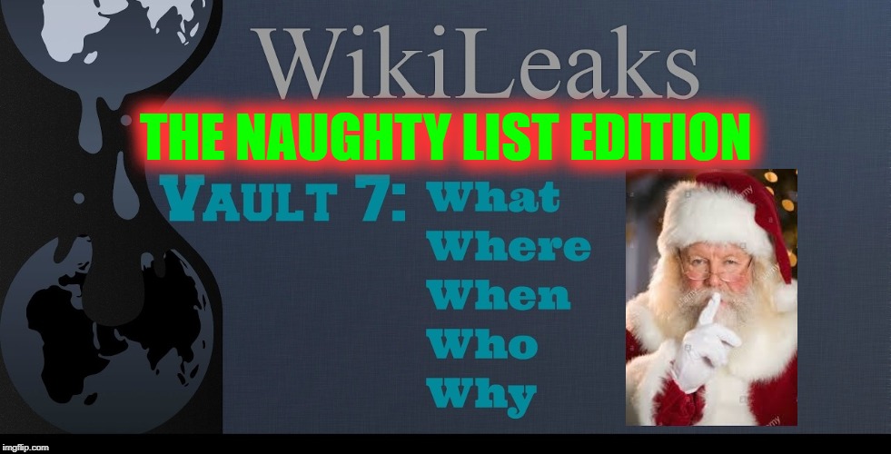 NAUGHTY LIST DROP 2018 | THE NAUGHTY LIST EDITION | image tagged in wikileaks,naughty list,santa claus,christmas | made w/ Imgflip meme maker