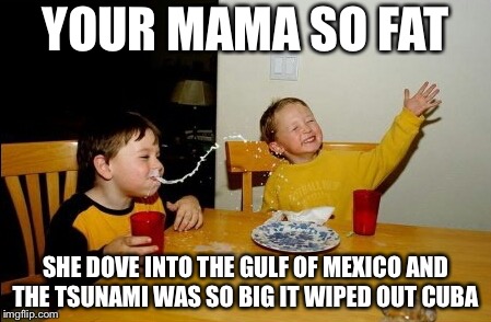 Yo Mamas So Fat | YOUR MAMA SO FAT; SHE DOVE INTO THE GULF OF MEXICO AND THE TSUNAMI WAS SO BIG IT WIPED OUT CUBA | image tagged in memes,yo mamas so fat | made w/ Imgflip meme maker