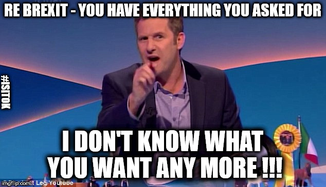 Re Brexit - You have everything you asked for | RE BREXIT - YOU HAVE EVERYTHING YOU ASKED FOR; #ISITOK; I DON'T KNOW WHAT YOU WANT ANY MORE !!! | image tagged in adam hills last leg,brexit,remain leave,boris mogg rabb gove,transition cliff edge,mrs may chequers plan | made w/ Imgflip meme maker