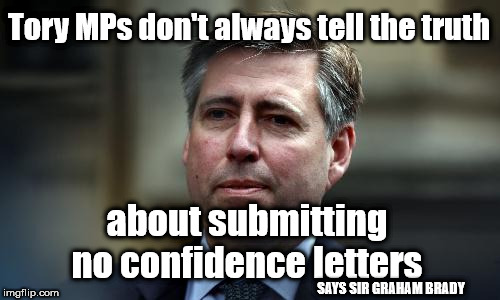 Sir Graham Brady - No Confidence letter | Tory MPs don't always tell the truth; about submitting no confidence letters; SAYS SIR GRAHAM BRADY | image tagged in brexit,remain leave,mrs may,boris mogg rabb gove,cheques deal | made w/ Imgflip meme maker