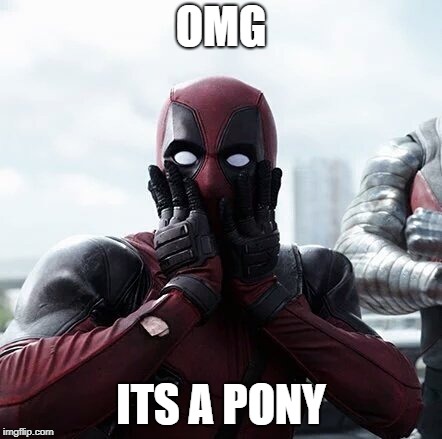 Deadpool Surprised | OMG; ITS A PONY | image tagged in memes,deadpool surprised | made w/ Imgflip meme maker