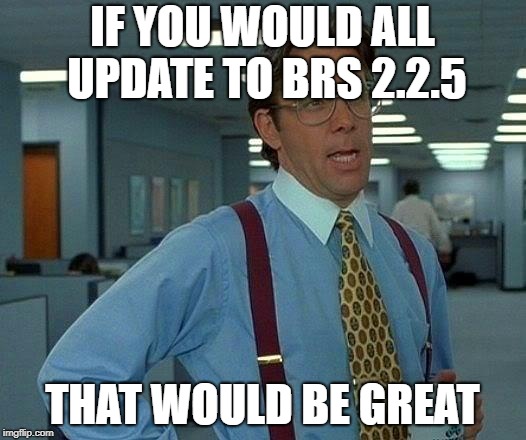 That Would Be Great Meme | IF YOU WOULD ALL UPDATE TO BRS 2.2.5; THAT WOULD BE GREAT | image tagged in memes,that would be great | made w/ Imgflip meme maker