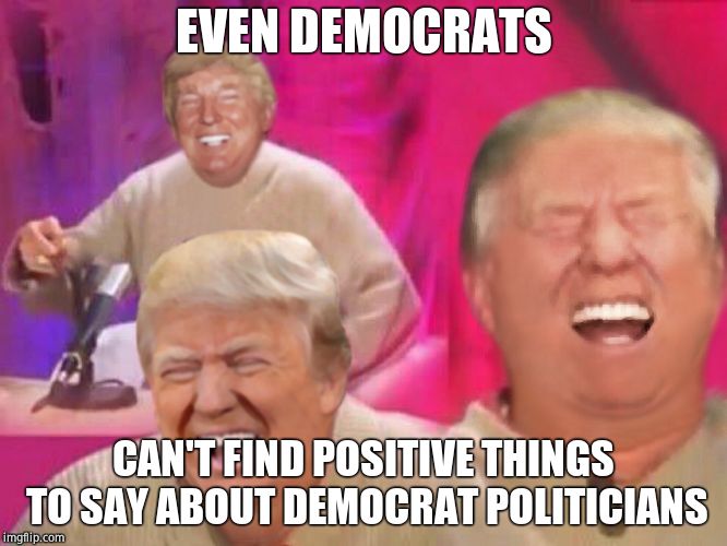 Laughing Trump | EVEN DEMOCRATS CAN'T FIND POSITIVE THINGS TO SAY ABOUT DEMOCRAT POLITICIANS | image tagged in laughing trump | made w/ Imgflip meme maker