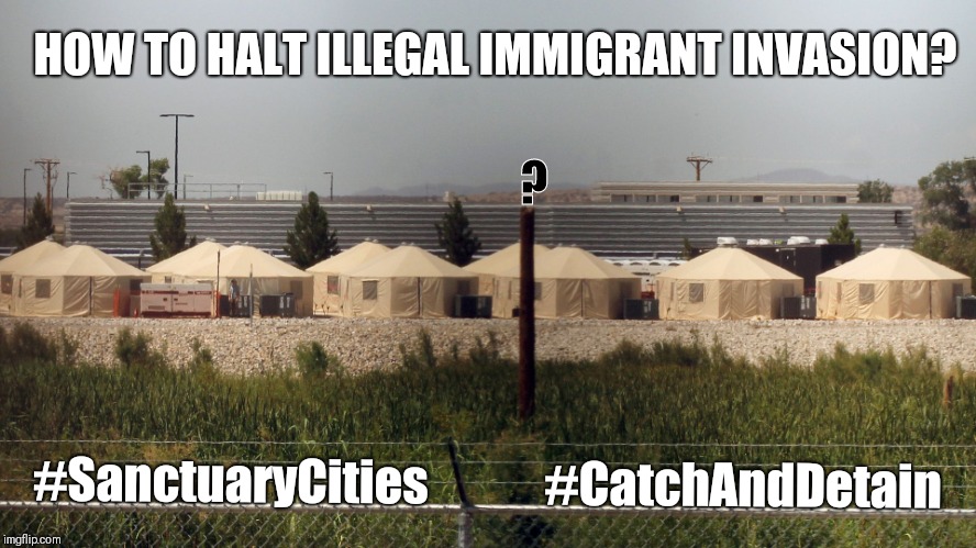 HOW TO HALT ILLEGAL IMMIGRANT INVASION? No Problemo. #SanctuaryCities #CatchAndDetain | HOW TO HALT ILLEGAL IMMIGRANT INVASION? ? #SanctuaryCities         
  #CatchAndDetain | image tagged in illegal immigrants,illegals,illegal aliens,caravan,invasion,secure the border | made w/ Imgflip meme maker