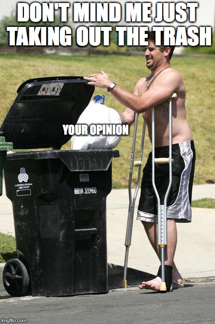 Take out the trash | DON'T MIND ME JUST TAKING OUT THE TRASH; YOUR OPINION | image tagged in take out the trash | made w/ Imgflip meme maker