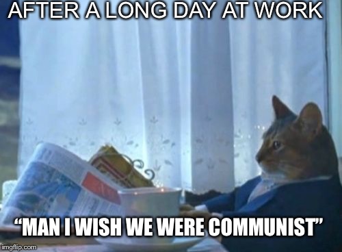 I Should Buy A Boat Cat Meme | AFTER A LONG DAY AT WORK; “MAN I WISH WE WERE COMMUNIST” | image tagged in memes,i should buy a boat cat | made w/ Imgflip meme maker