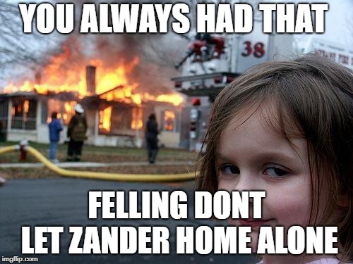 Disaster Girl Meme | YOU ALWAYS HAD THAT; FELLING DONT LET ZANDER HOME ALONE | image tagged in memes,disaster girl | made w/ Imgflip meme maker