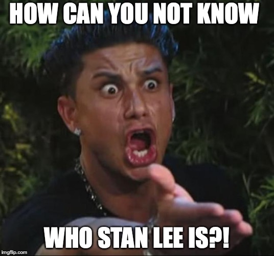 DJ Pauly D Meme | HOW CAN YOU NOT KNOW; WHO STAN LEE IS?! | image tagged in memes,dj pauly d | made w/ Imgflip meme maker