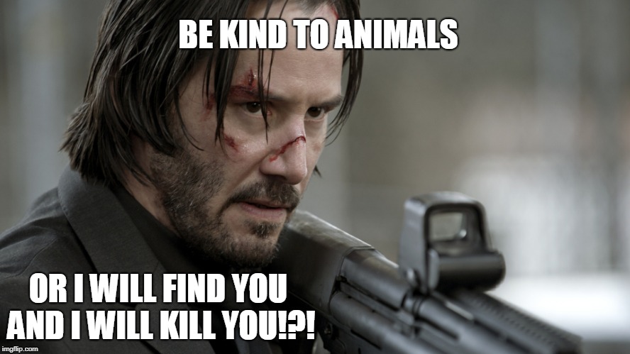 Be Kind To Animals -- Do You Feel Lucky or Will You Fit In That Body Bag? | BE KIND TO ANIMALS; OR I WILL FIND YOU AND I WILL KILL YOU!?! | image tagged in john wick | made w/ Imgflip meme maker
