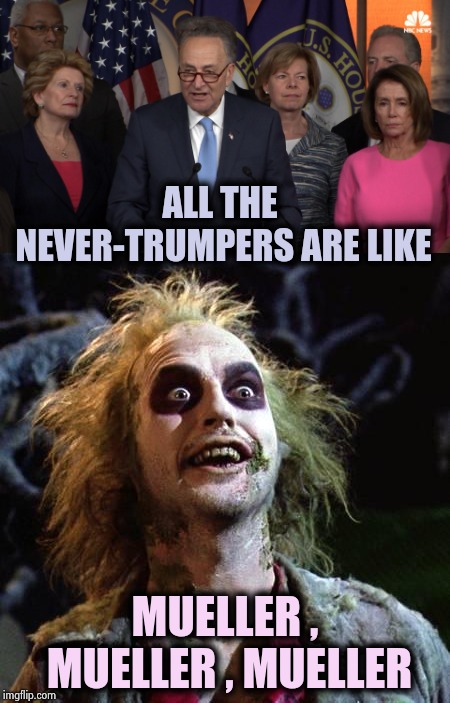 Desperate times call for desperate measures | ALL THE NEVER-TRUMPERS ARE LIKE; MUELLER , MUELLER , MUELLER | image tagged in beetlejuice,democrat congressmen,desperate,fail of the day,next,victim | made w/ Imgflip meme maker