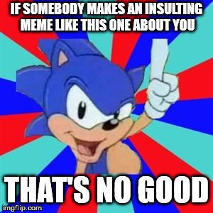 Sonic sez | IF SOMEBODY MAKES AN INSULTING MEME LIKE THIS ONE ABOUT YOU; THAT'S NO GOOD | image tagged in sonic sez | made w/ Imgflip meme maker