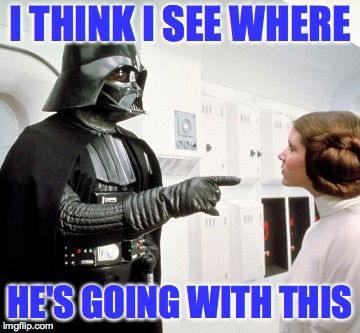 Darth Vader finger pointing | I THINK I SEE WHERE HE'S GOING WITH THIS | image tagged in darth vader finger pointing | made w/ Imgflip meme maker