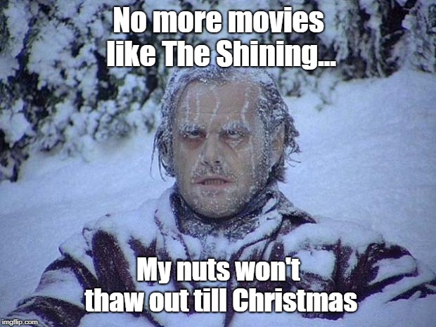 Everyone Enjoys Christmas Nuts, Jack | No more movies like The Shining... My nuts won't thaw out till Christmas | image tagged in memes,jack nicholson,the shining,snow,christmas nuts | made w/ Imgflip meme maker