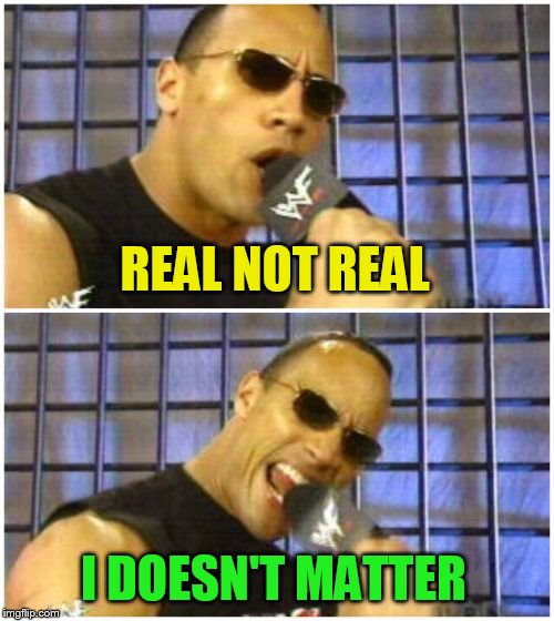 The Rock It Doesn't Matter Meme | REAL NOT REAL I DOESN'T MATTER | image tagged in memes,the rock it doesnt matter | made w/ Imgflip meme maker