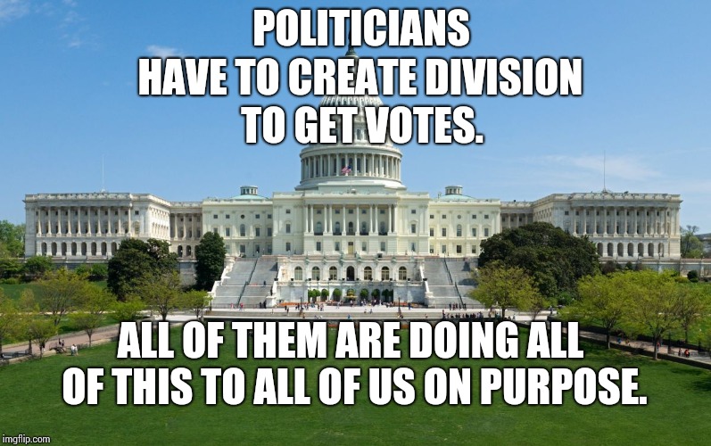 We Don't Have To Fall For It! | HAVE TO CREATE DIVISION; POLITICIANS; TO GET VOTES. ALL OF THEM ARE DOING ALL OF THIS TO ALL OF US ON PURPOSE. | image tagged in capitol hill,politics,politicians suck,memes,meme,scumbag republicans | made w/ Imgflip meme maker