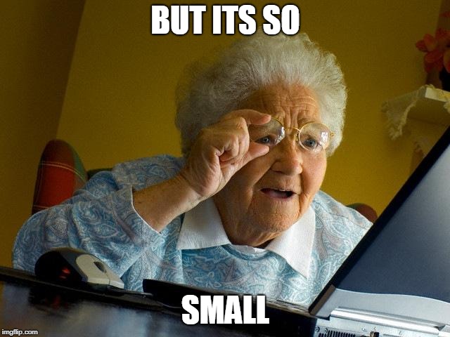 Grandma Finds The Internet | BUT ITS SO; SMALL | image tagged in memes,grandma finds the internet | made w/ Imgflip meme maker