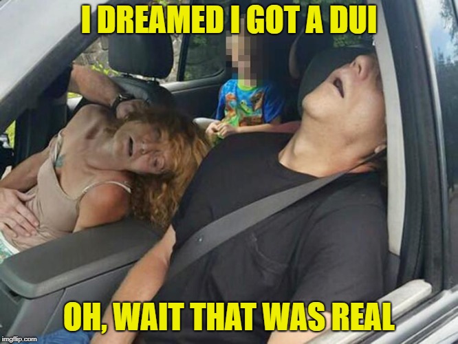Overdose family | I DREAMED I GOT A DUI OH, WAIT THAT WAS REAL | image tagged in overdose family | made w/ Imgflip meme maker