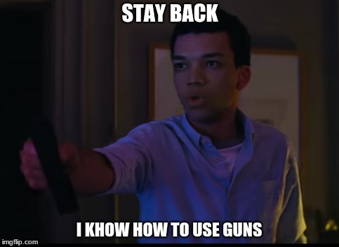 staples and guns | STAY BACK; I KHOW HOW TO USE GUNS | image tagged in pokemon,detecivepikachumovie | made w/ Imgflip meme maker