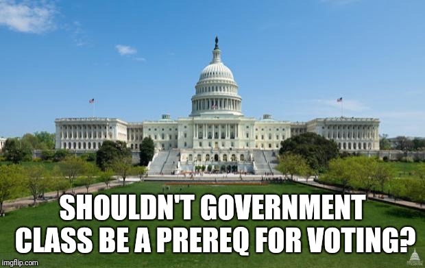 dbag government | SHOULDN'T GOVERNMENT CLASS BE A PREREQ FOR VOTING? | image tagged in dbag government | made w/ Imgflip meme maker
