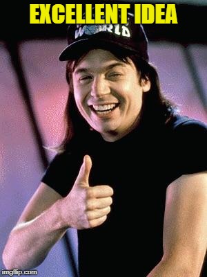 Wayne's world  | EXCELLENT IDEA | image tagged in wayne's world | made w/ Imgflip meme maker