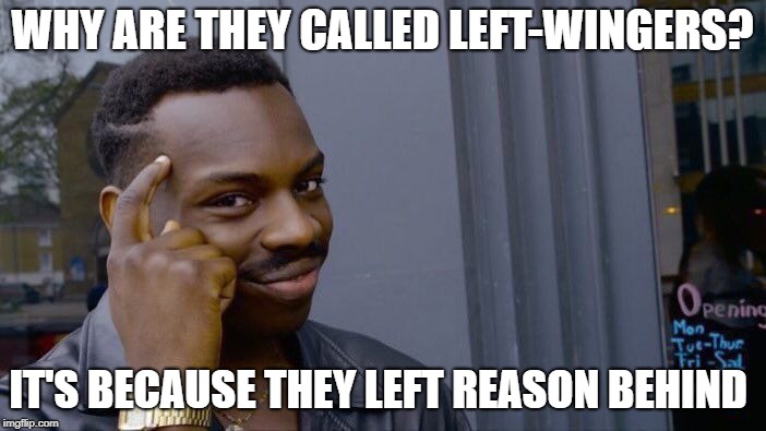 Roll Safe Think About It Meme | WHY ARE THEY CALLED LEFT-WINGERS? IT'S BECAUSE THEY LEFT REASON BEHIND | image tagged in memes,roll safe think about it | made w/ Imgflip meme maker