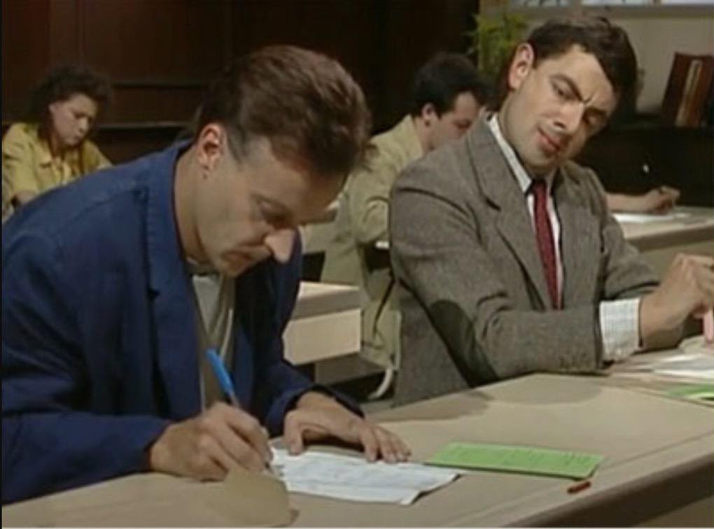 High Quality mr bean cheats on exam Blank Meme Template