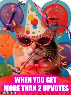 Cat Celebration! | WHEN YOU GET MORE THAN 2 UPVOTES | image tagged in cat celebration | made w/ Imgflip meme maker