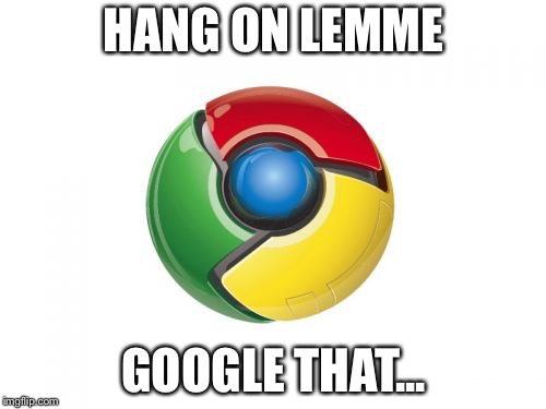 Google Chrome | HANG ON LEMME; GOOGLE THAT... | image tagged in memes,google chrome | made w/ Imgflip meme maker