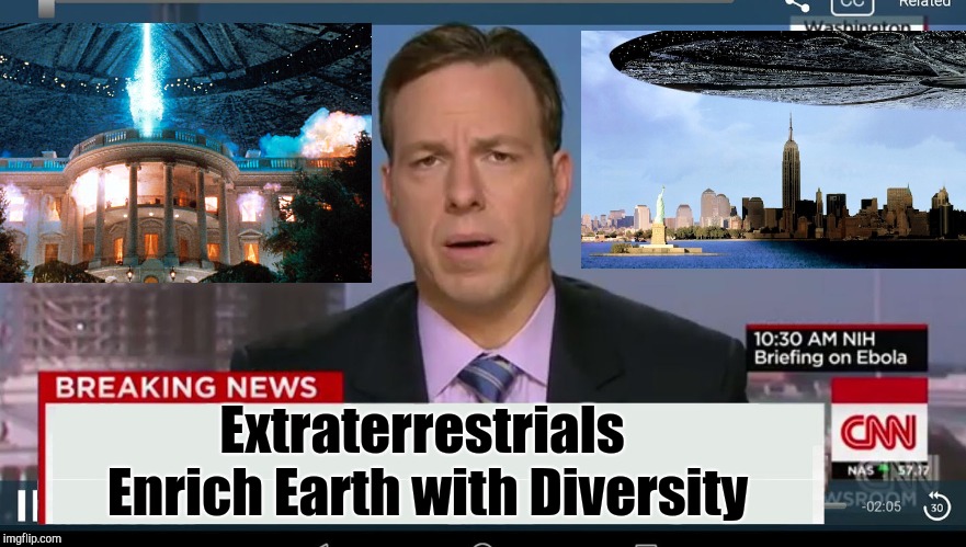 CNN breaking news | Extraterrestrials Enrich Earth with Diversity | image tagged in cnn breaking news template,cnn spins trump news,cnn fake news,cnn breaking news | made w/ Imgflip meme maker