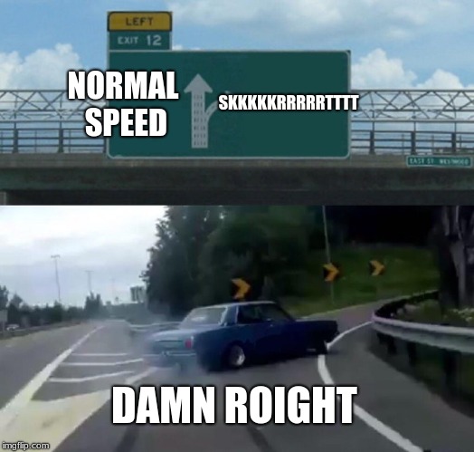 Left Exit 12 Off Ramp Meme | SKKKKKRRRRRTTTT; NORMAL SPEED; DAMN ROIGHT | image tagged in memes,left exit 12 off ramp | made w/ Imgflip meme maker