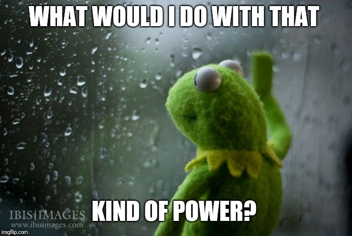 kermit window | WHAT WOULD I DO WITH THAT KIND OF POWER? | image tagged in kermit window | made w/ Imgflip meme maker