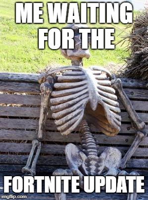 Waiting Skeleton Meme | ME WAITING FOR THE; FORTNITE UPDATE | image tagged in memes,waiting skeleton | made w/ Imgflip meme maker