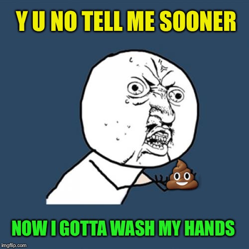 Y U No Meme | Y U NO TELL ME SOONER NOW I GOTTA WASH MY HANDS  | image tagged in memes,y u no | made w/ Imgflip meme maker