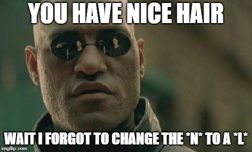 Matrix Morpheus Meme | YOU HAVE NICE HAIR; WAIT I FORGOT TO CHANGE THE *N* TO A *L* | image tagged in memes,matrix morpheus | made w/ Imgflip meme maker