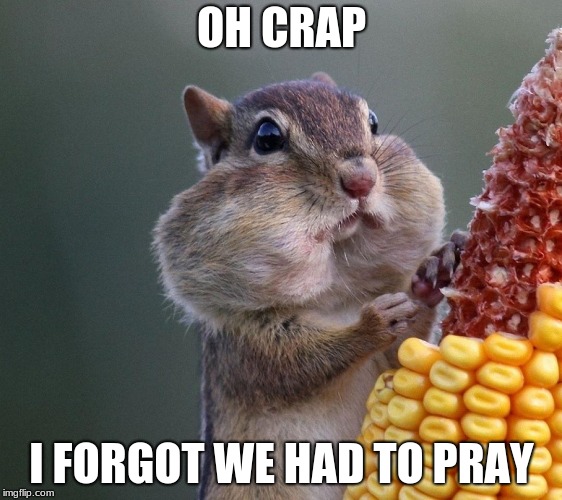 Thanksgiving Squirrel |  OH CRAP; I FORGOT WE HAD TO PRAY | image tagged in thanksgiving squirrel | made w/ Imgflip meme maker