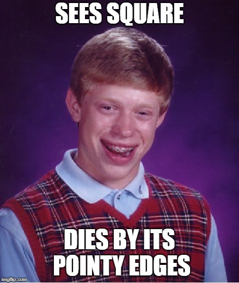 Bad Luck Brian Meme | SEES SQUARE DIES BY ITS POINTY EDGES | image tagged in memes,bad luck brian | made w/ Imgflip meme maker