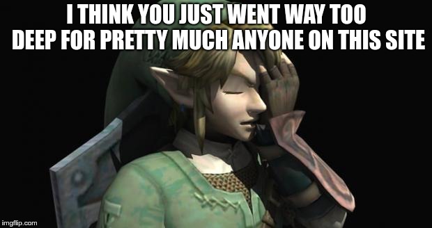 Link Facepalm | I THINK YOU JUST WENT WAY TOO DEEP FOR PRETTY MUCH ANYONE ON THIS SITE | image tagged in link facepalm | made w/ Imgflip meme maker