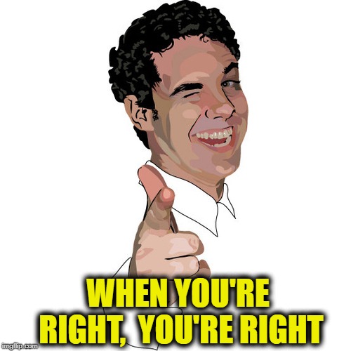 wink | WHEN YOU'RE RIGHT,  YOU'RE RIGHT | image tagged in wink | made w/ Imgflip meme maker