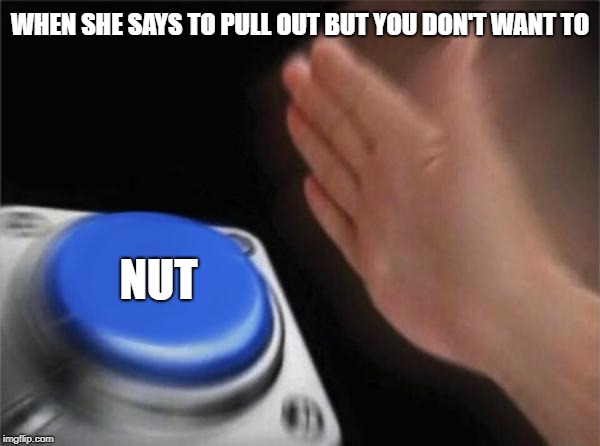 Blank Nut Button Meme | WHEN SHE SAYS TO PULL OUT BUT YOU DON'T WANT TO; NUT | image tagged in memes,blank nut button | made w/ Imgflip meme maker