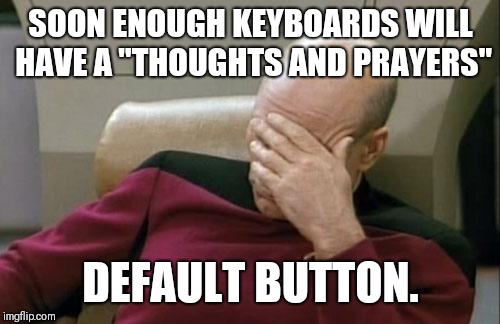 Captain Picard Facepalm Meme | SOON ENOUGH KEYBOARDS WILL HAVE A "THOUGHTS AND PRAYERS" DEFAULT BUTTON. | image tagged in memes,captain picard facepalm | made w/ Imgflip meme maker